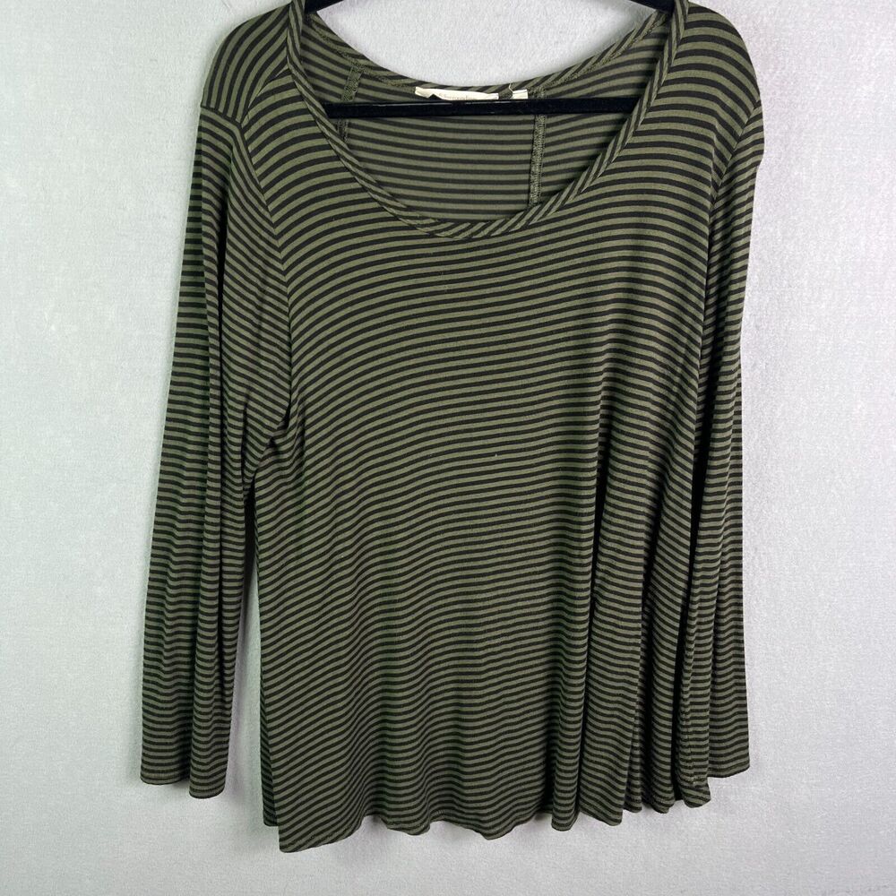 SOFT SURROUNDINGS Top Womens Large Green Black Striped Long Sleeve‎ Flowy